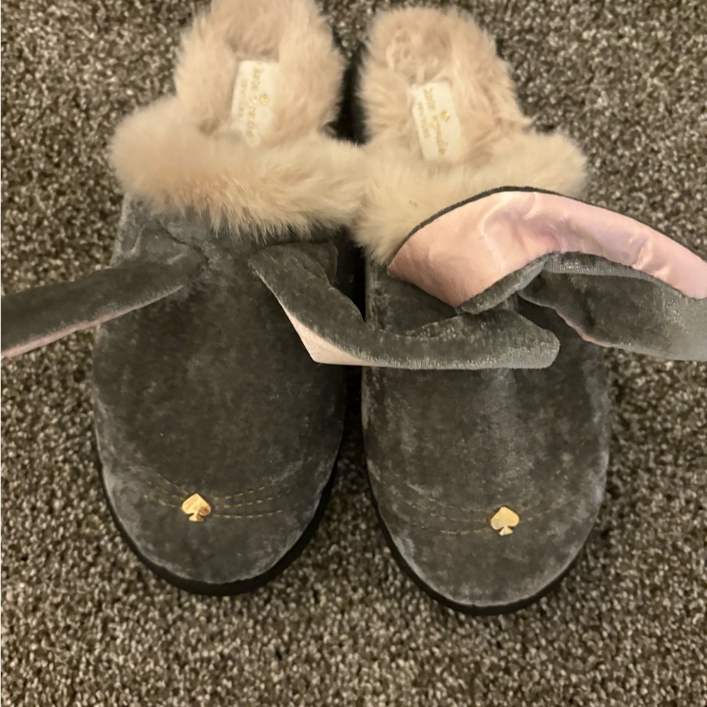 Authentic Kate Spade Bonnie Bunny Slippers , size 7, like new! Chrome grey